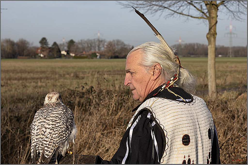 Cheyenne-Halbblut Hunting Wolf in der Falknerei Pierre Schmidt; Gymnich, 09.02.2023